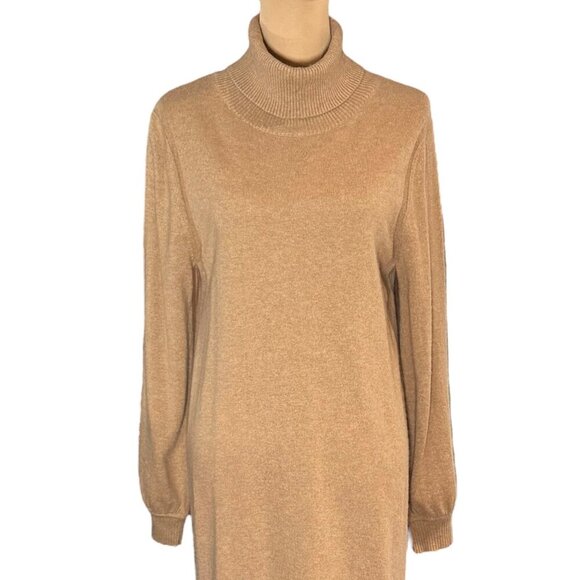 Margaret O'Leary Sweater Dress Sz.M Camel Cashmere Blend Staple Quiet Luxury - Picture 3 of 11
